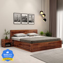 Wooden Street Floria Sheesham Wood Cot for Bedroom/Living Room Solid Wood King Box Bed, 205.4 cm x 187.9 cm (6.74 ft x 6.16 ft) (Finish Color - Honey Finish, Delivery Condition - Knock Down)