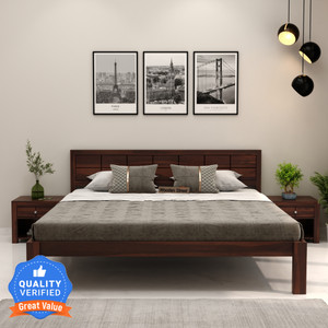 wooden street floria sheesham wood king size without storage bed for bedroom solid wood king bed 2054 cm x 1879 cm 674 ft x 616 ft finish color - walnut finish delivery condition - knock down