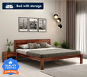 Wooden Street Floria Bed | Premium Sheesham Wood Bed Without Storage Solid Wood Queen Bed, 205.4 cm x 160 cm (6.74 ft x 5.25 ft)