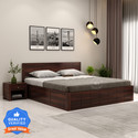 Wooden Street Floria Sheesham Wood Queen Size Box Storage Bed for Bedroom Solid Wood Queen Box Bed, 205 cm x 160 cm (6.73 ft x 5.25 ft) (Finish Color - Walnut finish, Delivery Condition - Knock Down)