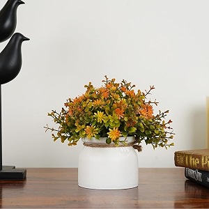woodenstreet magnificat artificial flowers with pot  realistic faux plant with modern pot design  artificial plant for coffee table or shelf  elegant pot for home amp office  orange 99x183 cm