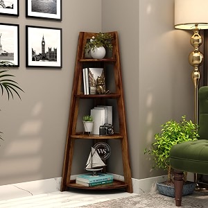 wooden street severino bookshelf  4 tier sheesham wood open multipurpose foldable bookshelf  compact home and office wooden rack  teak finish bookcase 155 l x 155 w x 46 h inches