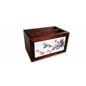 wooden tv remote stand for home living room remote holder stationary organizer caddy for tv humming bird and orchid