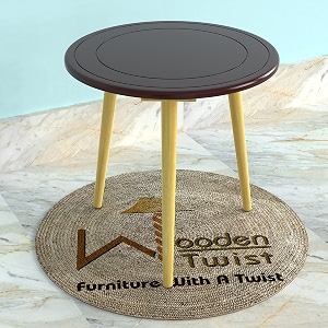 wooden twist small foldable solid wood round end table natural finish legs brown