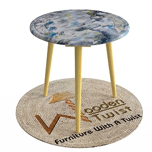 wooden twist small foldable solid wood round end table with natural finish legs portable space-saving compact accent table for living room bedroom or patio blue