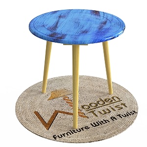 wooden twist small foldable solid wood round end table with natural finish legs portable space-saving compact accent table for living room bedroom or patio navy blue