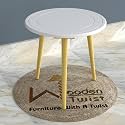 Wooden Twist Small Foldable Solid Wood Round End Table (Natural Finish Legs) (White)