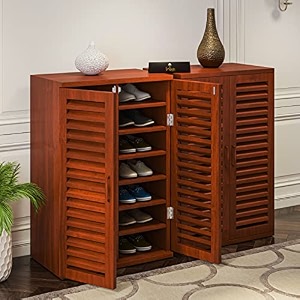 wooden twist wooden shoe rack cabinet in teak wood design-3
