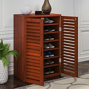 wooden twist wooden shoe rack cabinet in teak wood for living room brown design-1