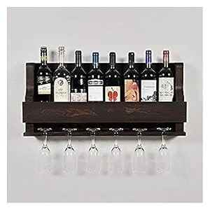 wooden wall mounted wine rack  wall hanging mini bar for home  solid sheesham wood wine rack bar cabinet with reverse glass hanging storage brown finish