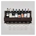 Wooden Wall Mounted Wine Rack | Wall Hanging Mini Bar for Home | Solid sheesham Wood Wine Rack bar Cabinet with Reverse Glass Hanging Storage (Brown Finish)