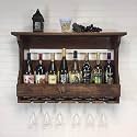 Wooden Wall Mounted Wine Rack | Wall Hanging Mini Bar for Home | Solid sheesham Wood Wine Rack bar Cabinet with Reverse Glass Hanging Storage (Brown Finish)