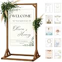 Wooden Welcome Sign Stand, Heavy Duty Adjustable Sign Holder Stand Wood Easel w/ Poster Design Templates for Wedding, Bridal Shower, Baby Shower, Birthday Party, 62" x 30" x 20"