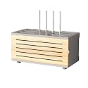 Wooden WiFi Router Storage Box Cable Management Hider Home Media Storage Cabinet Rack Organized Power Strip for Living Room, Office, Bedroom(Natural and Gray B)