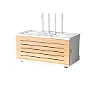 Wooden WiFi Router Storage Box Cable Management Hider Home Media Storage Cabinet Rack Organized Power Strip for Living Room, Office, Bedroom(White Plus Natural A)