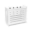 Wooden WiFi Router Storage Box - Standard Decorative Modem Shelf Hider Cover with Cable Management System for Living Room, Office, Bedroom(White)