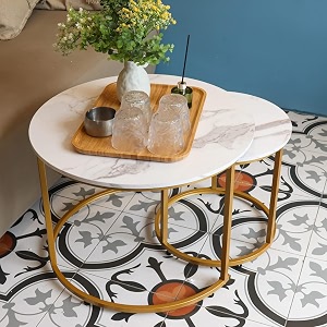 wooden world modern round nesting coffee table with marble look table top modern coffee table apartment bedroom living room office etcwhite