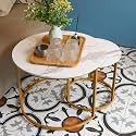 Wooden World Modern Round Nesting Coffee Table with Marble Look Table top Modern Coffee Table Apartment Bedroom Living Room Office Etc.(White)