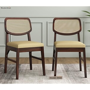woodenstreet engineered wood sheesham wood trois walnut finish wooden dining chairs for dining room table living room chairs study chairs with cushion - set of 2