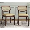 WoodenStreet™ Engineered Wood Sheesham Wood Trois Walnut Finish Wooden Dining Chairs for Dining Room Table Living Room Chairs, Study Chairs with Cushion - (Set of 2)