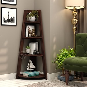 wooden street severino bookshelf  4 tier sheesham wood open multipurpose foldable bookshelf  compact home and office wooden rack  walnut finish bookcase  155 l x 155 w x 46 h inches