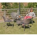 Wooden Street Veneto Outdoor Seating 4 Chair and 1 Table Set, Garden Patio Coffee Table Set, Outdoor Balcony Wicker Furniture Set (Golden Brown) (4 Seater) | Round 4 Chair and 1 Glass Table Set