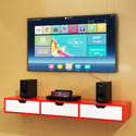 WoodenTwist Wooden Twist Wall Mounted Shelf with 3 Drawers Engineered Wood TV Entertainment Unit (Finish Color - Red & White, DIY(Do-It-Yourself))