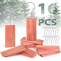 Woodever 16 Pack Cedar Planks for Clothes Storage, Aromatic Red Cedar Wood Hangers with Metal Hooks, 100% Natural Scent, with Sandpaper Freshener, for Drawers and Wardrobes