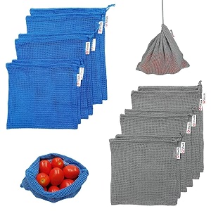 woodii cotton vegetable bags for fridge storage set of 12fridge bagseco friendly reusable refrigerator cotton mesh bag for fruits and vegetablesgrey6 blue 6drawstring