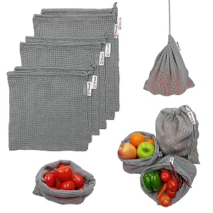 cotton reusable fridge bags set of 6mesh net fruits veggies bagseco-friendly refrigerator grey drawstring