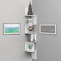 WooDinto 8x8 Living Room Bedroom Wall Corner Bookshelf Wood Shelf Storage Rack Bathroom Kitchen Storage Shelf Wall Corner (White)