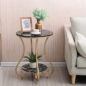 woodish round metal sideend table in-lay top home decor accent furniture for living room bedroomampoffice goldenampblack
