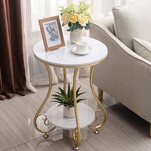 woodish round metal sideend table in-lay top home decor accent furniture for living room bedroomampoffice goldenampwhite