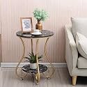 WOODISH Round Metal Side/End Table, in-Lay Top, Home Decor Accent Furniture for Living Room, Bedroom&Office .Golden&Black