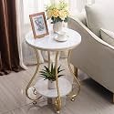 WOODISH Round Metal Side/End Table, in-Lay Top, Home Decor Accent Furniture for Living Room, Bedroom&amp;Office .Golden&amp;White
