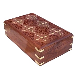woodiva handmade indian rosewood jewelry box with hand-carved floral amp brass inlay design  decorative wooden storage box for gifts keepsakes amp home dcor 10x6x25 inches