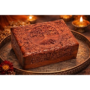 woodiva handmade sheesham wooden storage box hand carved tree design jewelry box amp decorative gift box 6x4x25 inches