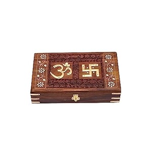 woodiva beautiful handmade sheesham wooden storage box - hand carved jewelry box amp decorative gift om box 10x6x25inches omswastic