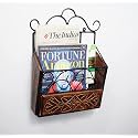 Woodiva Wood & Wrought Iron Modern Elegance Magazine Newspaper & Book Wall Rack for Home & Office, Black & Natural Finish