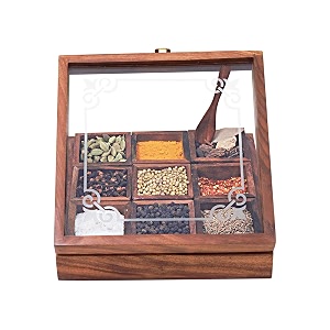 woodiva wooden spices storage box for kitchen containers with spoon 9 container