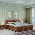 WOODLAB Solid Sheesham Wood King Size Bed with Box Storage | Wooden Double Bed Cot for Bedroom | Heavy Duty Palang Bed Furniture | Modern Honey Finish