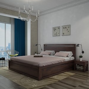 woodlab furniture solid sheesham wood king size bed with box storage amp headboard panel  wooden double bed for bedroom guest room amp home furniture walnut finish