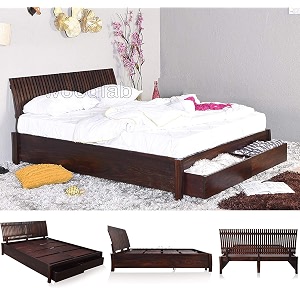 woodlab furniture solid sheesham wood king size bed with box and front trolly storage for home wooden double beds for living room bedroom walnut finish