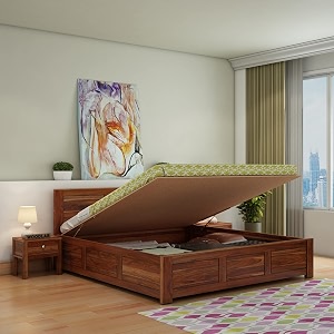 woodlab sheesham wood king size bed with hydraulic storage for bedroom double bed for home furniture natural finish 889 cm 18923 cm 20574 cm