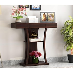 sheesham wood console table for living room  solid wood foyer tables for entryway with drawer amp shelf storage  wooden side entrance table for home amp office  roswood walnut finish