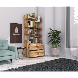 sheesham wood free standing book shelf  multipurpose bookshelf storage display rack with 8 shelf amp 2 drawer with lock for ofice  decorative corner shelf bookcase for home decor  pine