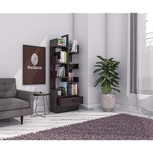 sheesham wood free standing book shelf  multipurpose bookshelf storage display rack with 8 open shelf amp 1 drawer for ofice  decorative corner shelf bookcase for home dcor  walnut