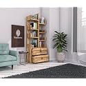Sheesham Wood Free Standing Book Shelf | Multipurpose Bookshelf Storage Display Rack with 8 Shelf &amp; 2 Drawer with Lock for Ofice | Decorative Corner Shelf Bookcase for Home Decor | Pine