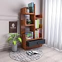 WoodMarwar Wooden Free Standing Book Shelf | Display Rack Bookshelf for Home and Office | Decorative Corner Shelf Bookcase | Storage Type: 6 Shelves &amp; 1 Drawer | Sheesham Solid Wood | Finish: Honey