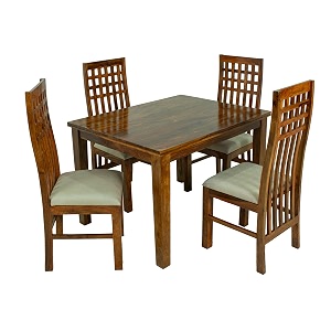 Sheesham Wood 4 Seater Dining Table Set with 4 Cushioned Chairs for ...
